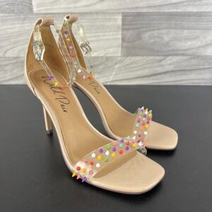 Wild Pair Bethie 3 Stiletto Heels Women Size US 7M Beige Open Toe Studded Dressy